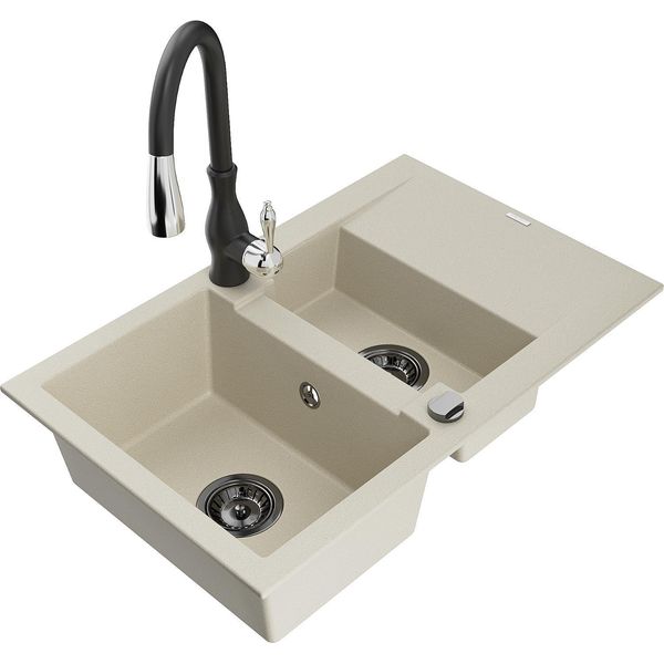 Mexen Gaspar Lavello In Granito 1,5 Vasca Con Scolapiatti E Miscelatore Cucina Savita, Beige - 6507-69-672601-70-image