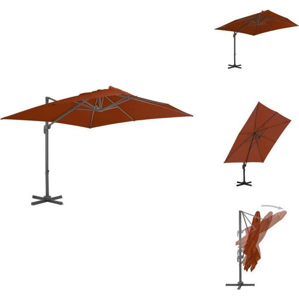 Vidaxl Ombrellone A Semaforo Con Palo In Alluminio Rosso Terracotta 300X300 Cm - Ombrelloni E Tende Da Sole-image