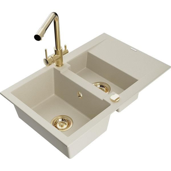 Mexen Gaspar Lavello In Granito 1,5 Vasca Con Sgocciolatoio E Rubinetto Da Cucina Duero, Beige - 6507-69-671600-50-image