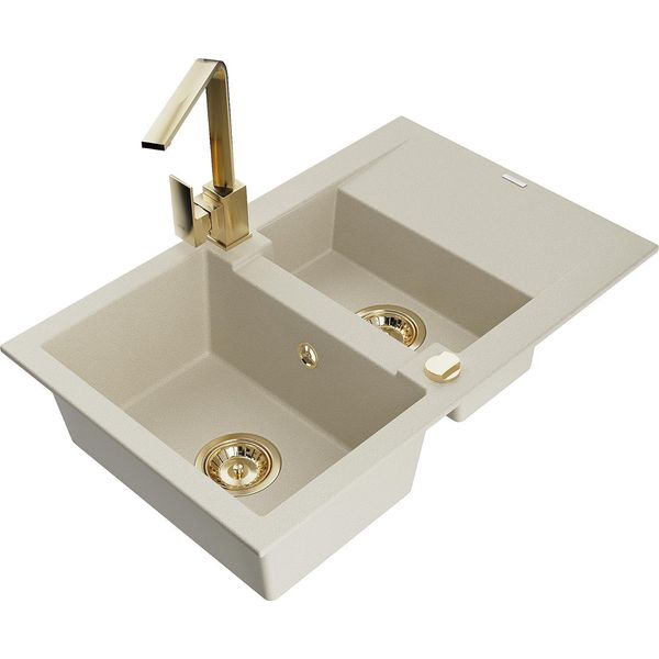 Mexen Gaspar Lavello Da Cucina In Granito A 1,5 Vasche Con Scolapiatti E Miscelatore Cucina Rita, Beige - 6507-69-670300-50-image
