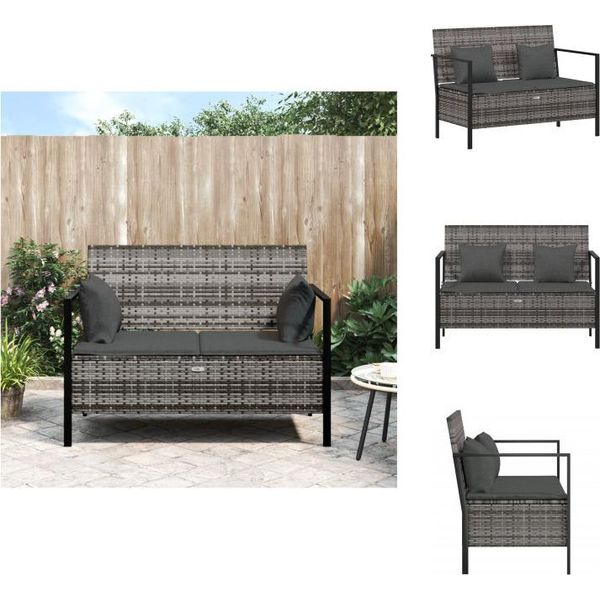 Vidaxl Panca Da Giardino A 2 Posti Con Cuscini In Poly Rattan Grigio - Panche Da Giardino-image