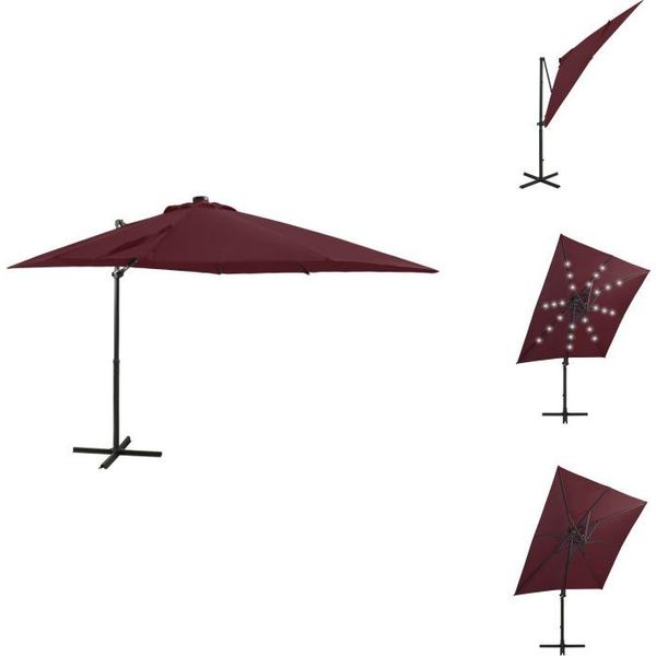Vidaxl Ombrellone A Semaforo Con Asta E Illuminazione A Led Rosso Bordeaux 250 Cm - Ombrelloni E Tende Da Sole-image