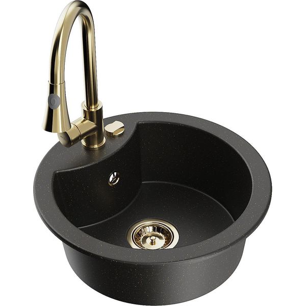Mexen Diego Lavello In Granito A 1 Vasca Con Miscelatore Cucina Elia, Nero/Oro Metallizzato - 6512-75-670101-50-image