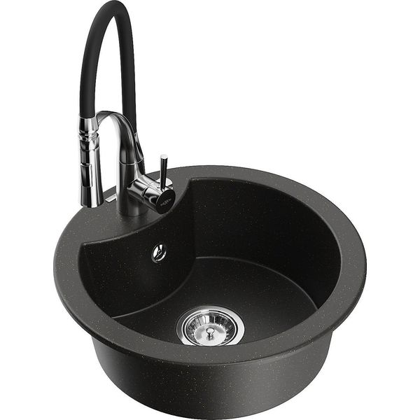 Mexen Diego Lavello Da Cucina In Granito A 1 Vasca Con Miscelatore Cucina Aster, Nero/Oro Metallizzato - 6512-75-73450-70-image