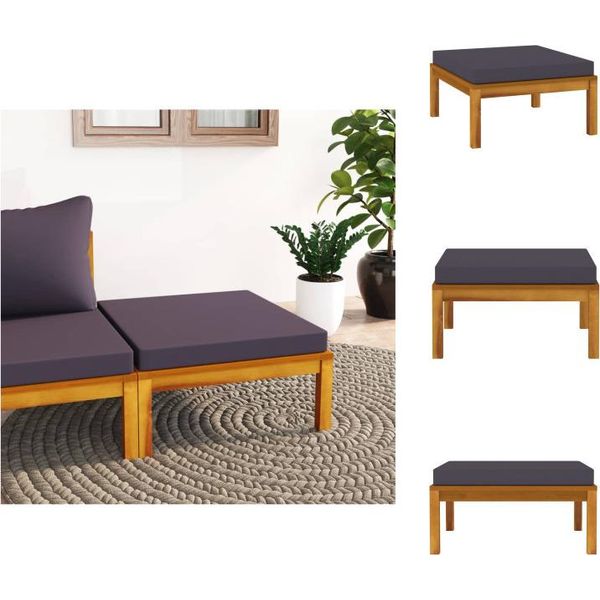 Vidaxl Poggiapiedi Con Cuscino Grigio Scuro In Legno Massiccio Di Acacia - Elementi Per Divani Da Giardino-image
