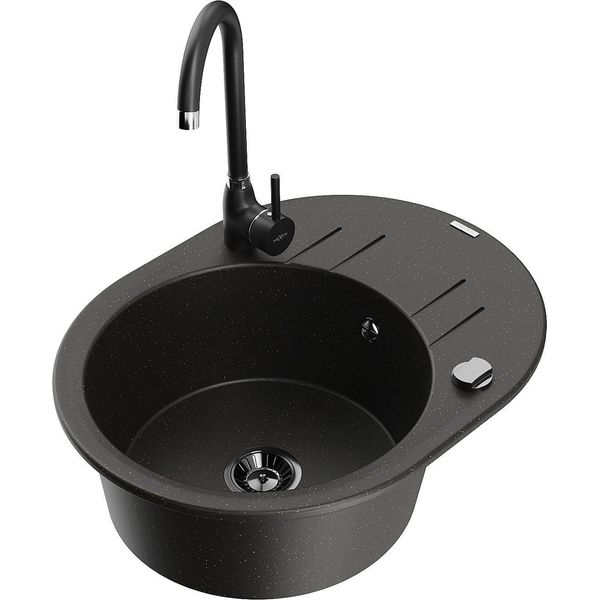 Mexen Kevin Lavello In Granito A 1 Vasca Con Scolapiatti E Rubinetto Da Cucina Telma, Nero/Oro Metallizzato-image