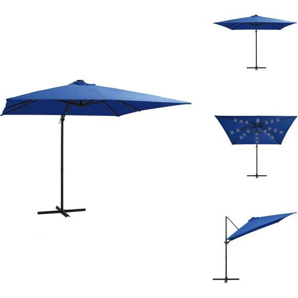 Vidaxl Ombrellone A Semaforo Con Luci Led E Palo In Acciaio 250X250Cm Azzurro - Ombrelloni E Tende Da Sole-image