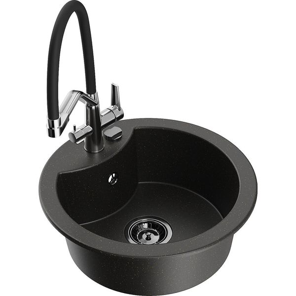 Mexen Diego Lavello In Granito A 1 Vasca Con Rubinetto Da Cucina Duo, Nero/Oro Metallizzato - 6512-75-671701-07-B-image