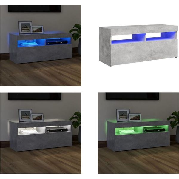 Mobile Tv Vidaxl Con Luci Led Grigio Cemento 90X35X40 Cm - Mobile Tv - Mobili Tv - Mobile Tv Con Led - Mobili Tv-image
