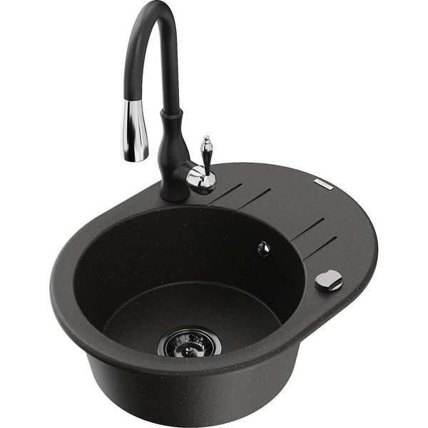 Mexen Kevin Lavello In Granito A 1 Vasca Con Scolapiatti E Rubinetto Da Cucina Savita, Nero/Oro Metallizzato-image