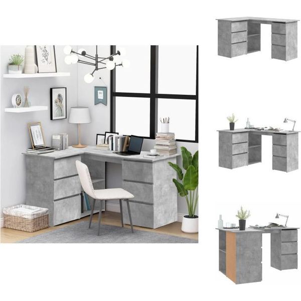 Vidaxl Scrivania Ad Angolo In Cemento Grigio 145X100X76 Cm In Legno - Scrivanie-image