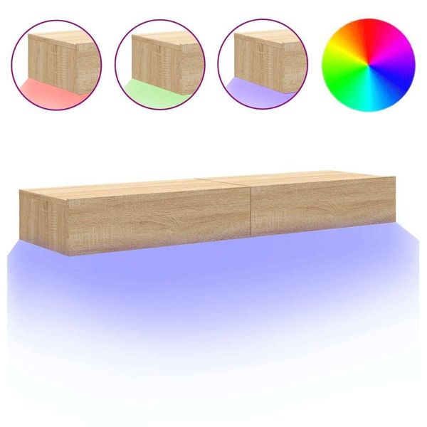 Vidaxl Mobili Tv Con Luci Led 2 Pezzi Rovere Sonoma 60X35X15,5 Cm-image