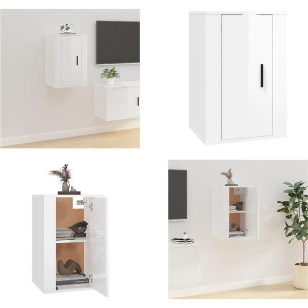 Vidaxl Mobile Tv A Parete Bianco Lucido 40X34,5X60 Cm - Mobile Tv A Parete - Mobile Tv A Parete - Mobile Tv - Console Tv-image
