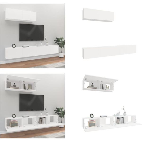 Vidaxl Set Di Mobili Tv 3 Pezzi In Legno Bianco - Set Di Mobili Tv - Set Di Mobili Tv - Parete Attrezzata - Parete Attrezzata-image