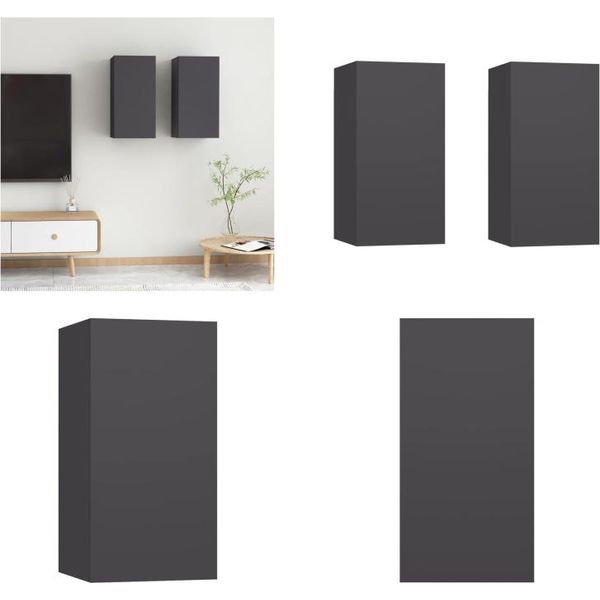 Vidaxl Mobili Tv 2 Pz. Grigio 30,5X30X60 Cm Materiale A Base Di Legno - Mobile Tv - Mobile Tv - Mobile Tv Sospeso - Mobile Tv Sospeso-image