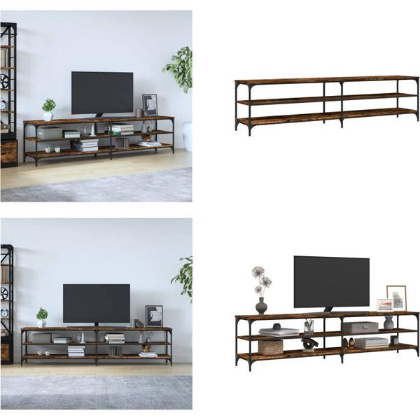 Mobile Tv Vidaxl Rovere Fumé 200X30X50 Cm Materiale A Base Di Legno E Metallo - Mobile Tv - Mobili Tv - Porta Tv - Mobili Tv-image