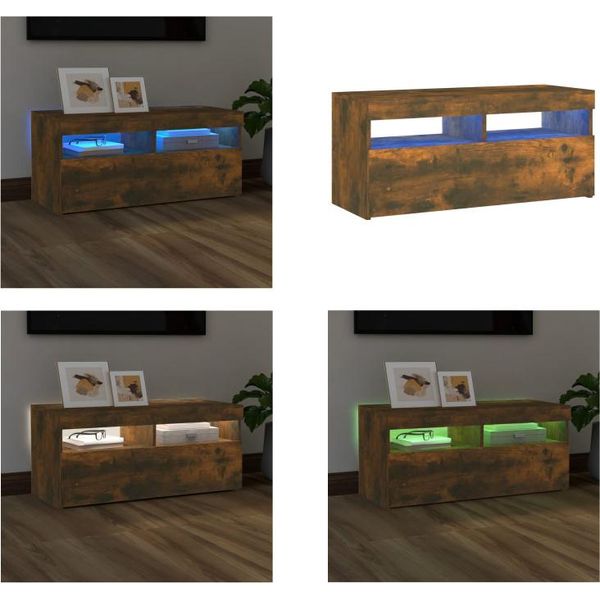 Vidaxl Mobile Tv Con Luci Led Rovere Fumé 90X35X40 Cm - Mobile Tv - Mobili Tv - Mobili Tv - Porta Tv-image