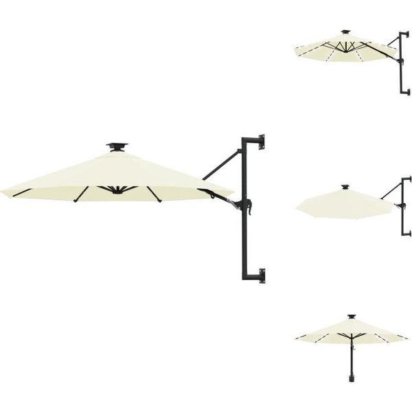 Vidaxl Ombrellone A Parete Con Asta In Metallo A Led 300 Cm Color Sabbia - Ombrelloni E Tende Da Sole-image