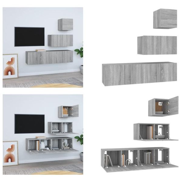 Vidaxl Set Di Mobili Tv 4 Pezzi In Legno Grigio Sonoma - Set Di Mobili Tv - Set Di Mobili Tv - Set Di Mobili Tv - Mobile Hifi-image