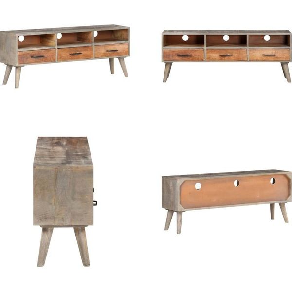 Vidaxl Mobile Tv Grigio 130X35X51 Cm Legno Massiccio Di Mango Grezzo - Mobile Tv - Mobile Tv - Mobile Tv In Legno - Mobili Tv In Legno-image