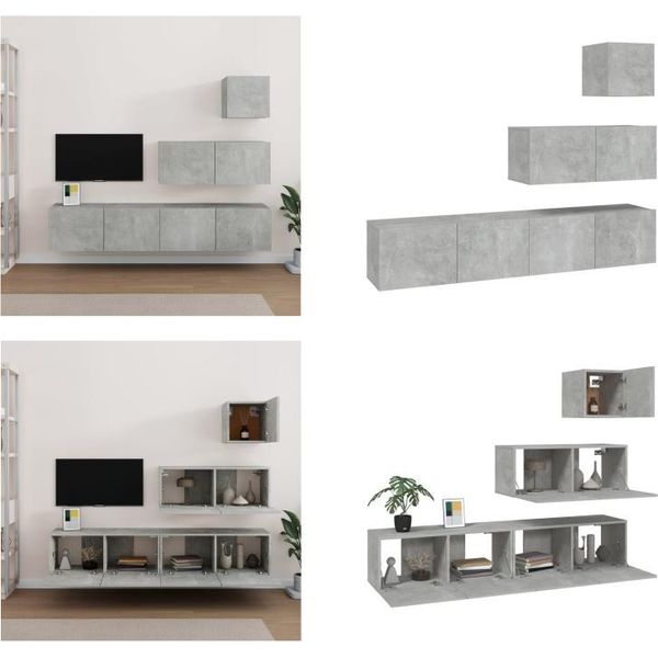 Vidaxl Set Di Mobili Tv 4 Pezzi In Legno Grigio Cemento - Set Di Mobili Tv - Mobili Tv - Mobile Tv - Mobile Tv A Muro-image