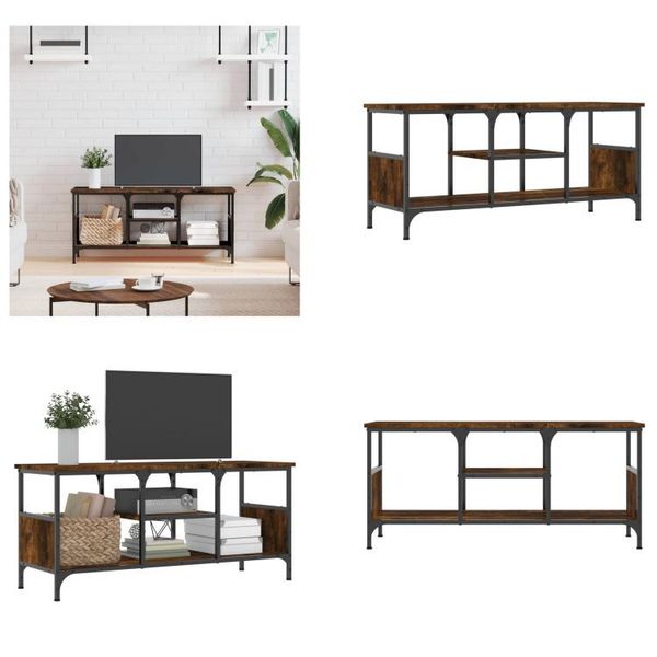 Mobile Tv Vidaxl Rovere Fumé 100X35X45 Cm Materiale A Base Di Legno E Ferro - Mobile Tv - Mobili Tv - Porta Tv - Mobili Tv-image