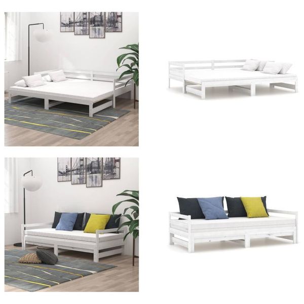 Vidaxl Letto Da Giorno Allungabile In Pino Massiccio Bianco 2X(90X200) Cm - Letto Da Giorno - Letti Da Giorno - Letto Allungabile - Letti Allungabili-image