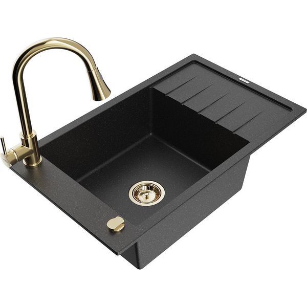 Mexen Elias Lavello In Granito 1 Vasca Con Scolapiatti E Rubinetto Cucina Elia, Nero/Metallizzato Argento - 6511-73-670101-50-image