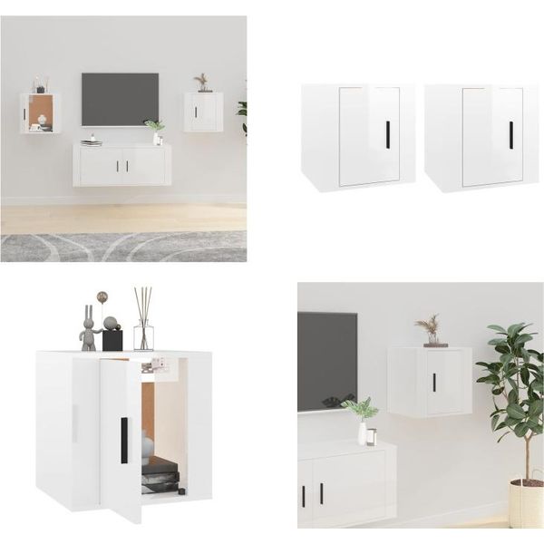 Vidaxl Mobili Da Parete Per Tv 2 Pz. Bianco Lucido 40X34,5X40 Cm - Mobile Tv A Muro - Mobile Tv A Muro - Mobile Tv - Consolle Tv-image