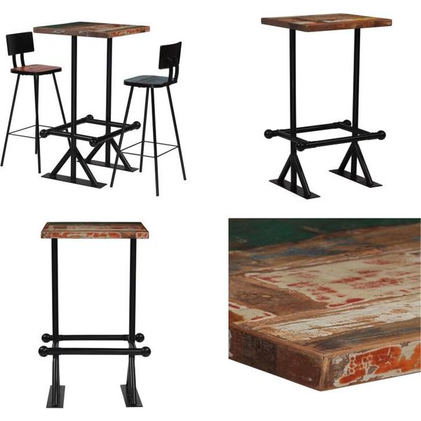 Vidaxl Set Da Bar 3 Pezzi In Legno Massiccio Antico Multicolore - Set Da Bar - Set Da Bar - Tavolo E Sgabello Da Bar - Tavolo Da Bar-image