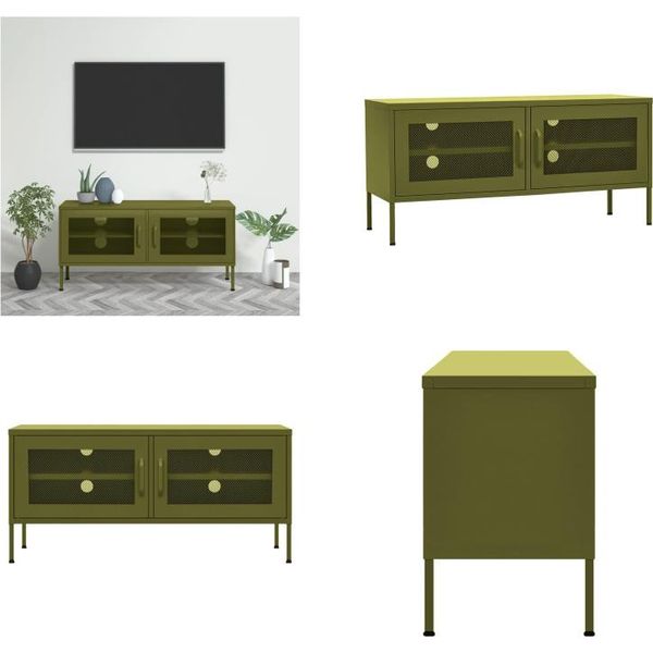 Vidaxl Mobile Tv Verde Oliva 105X35X50 Cm In Acciaio - Mobile Tv - Mobile Tv - Mobile Hifi - Mobile Hifi-image