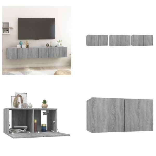 Vidaxl Mobile Tv A Parete Grigio Sonoma 3 Pezzi 60X30X30 Cm In Legno - Mobile Tv A Parete - Mobile Tv A Parete - Mobile Tv - Mobili Tv-image