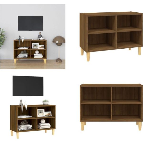 Mobile Tv Vidaxl Con Gambe In Legno Massiccio Effetto Rovere Marrone 69,5X30X50Cm - Mobile Tv - Mobile Tv - Mobile Stereo - Supporto Tv-image