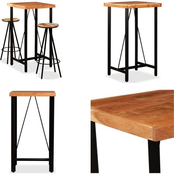 Vidaxl Set Da Bar 3 Pezzi In Legno Massiccio Di Acacia E Legno Di Recupero - Set Da Bar - Set Da Bar - Tavolo E Sgabelli Da Bar - Tavoli Da Bar-image