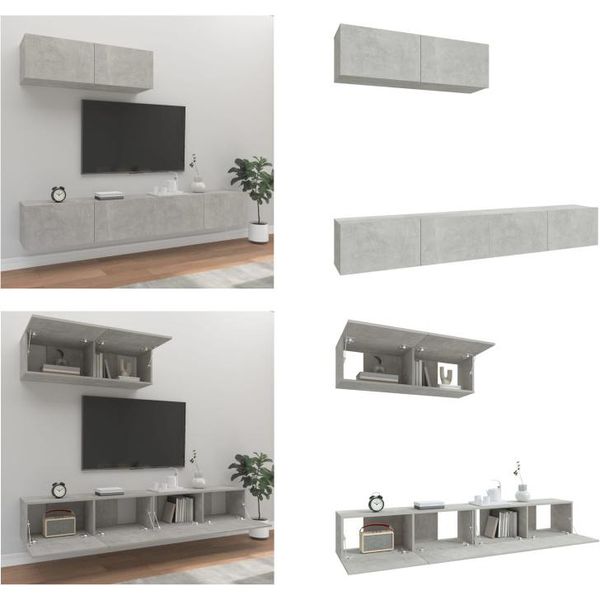 Vidaxl Set Di Mobili Tv 3 Pezzi In Legno Grigio Cemento - Set Di Mobili Tv - Set Di Mobili Tv - Parete Attrezzata - Parete Attrezzata-image