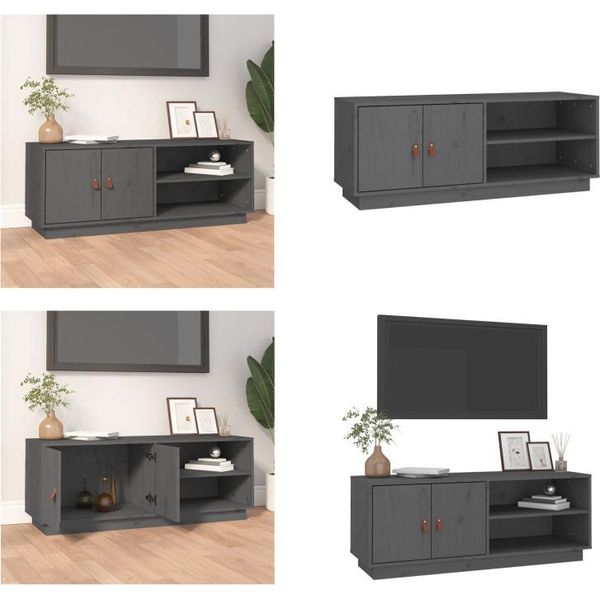 Vidaxl Mobile Tv Grigio 105X34X40 Cm In Legno Di Pino Massiccio - Mobile Tv - Mobile Tv - Mobili Tv - Porta Tv-image