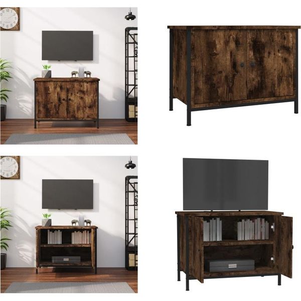 Vidaxl Mobile Tv Con Ante In Rovere Fumé 60X35X45 Cm Materiale A Base Di Legno - Mobile Tv - Mobile Tv - Mobili Tv - Porta Tv-image