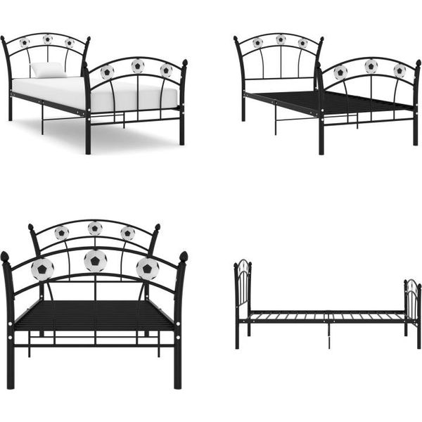 Vidaxl Letto Singolo Con Design Calcio In Metallo Nero 90X200 Cm - Struttura Letto - Struttura Letto In Metallo - Letto - Letti-image