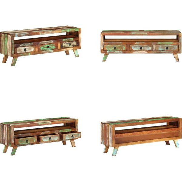 Vidaxl Mobile Tv Multicolore 110X30X40 Cm Legno Massiccio Antico - Mobile Tv - Mobile Tv - Porta Tv - Tavolo Tv-image