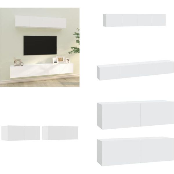 Vidaxl Set Di Mobili Tv 4 Pezzi In Legno Bianco - Set Di Mobili Tv - Set Di Mobili Tv - Parete Attrezzata - Parete Attrezzata-image