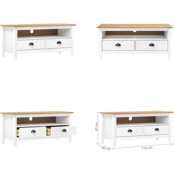 Vidaxl Mobile Tv Hill White 110X40X47 Cm Pino Massiccio - Mobile Tv - Mobili Tv - Mobili Tv - Credenza-image