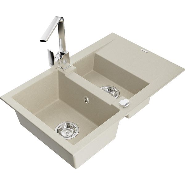 Mexen Gaspar Lavello In Granito 1,5 Vasca Con Scolapiatti E Rubinetto Cucina Rita, Beige - 6507-69-670300-00-image