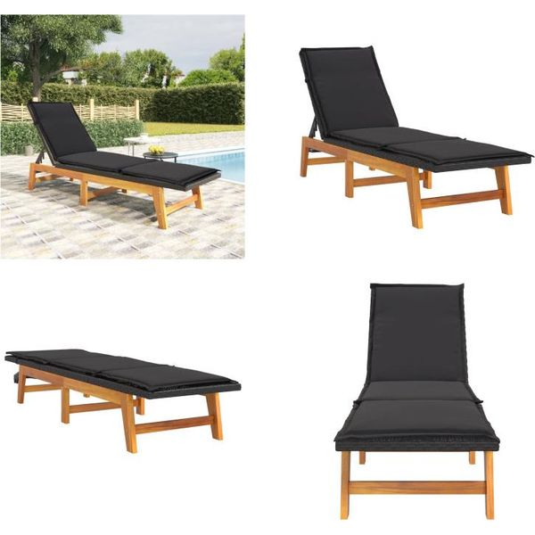 Vidaxl Lettino Con Cuscino In Polirattan E Legno Massiccio Di Acacia - Lettino - Lettino - Lettino - Lettino Da Esterno-image
