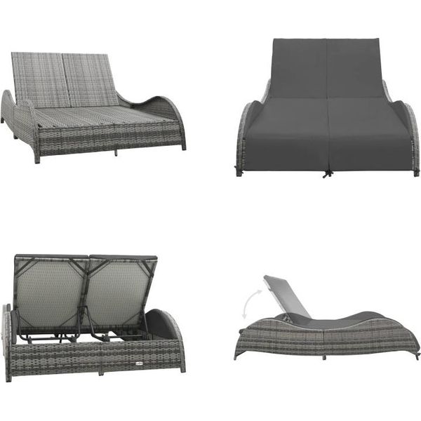 Vidaxl Lettino Da Sole Doppio Con Cuscino In Poly Rattan Antracite - Lettino Da Sole - Lettini Da Sole - Letti Da Sole-image