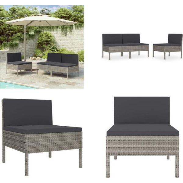Vidaxl Sedie Da Giardino 3 Pezzi Con Cuscini In Poly Rattan Grigio - Sedia Da Giardino - Sedie Da Giardino - Sedia Da Esterno - Sedie Da Esterno-image