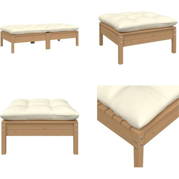 Vidaxl Divano Da Giardino A 2 Posti Con Cuscini Crema In Pino Massiccio - Divano Da Giardino A 2 Posti - Divano Da Giardino - Divano Da Esterno-image