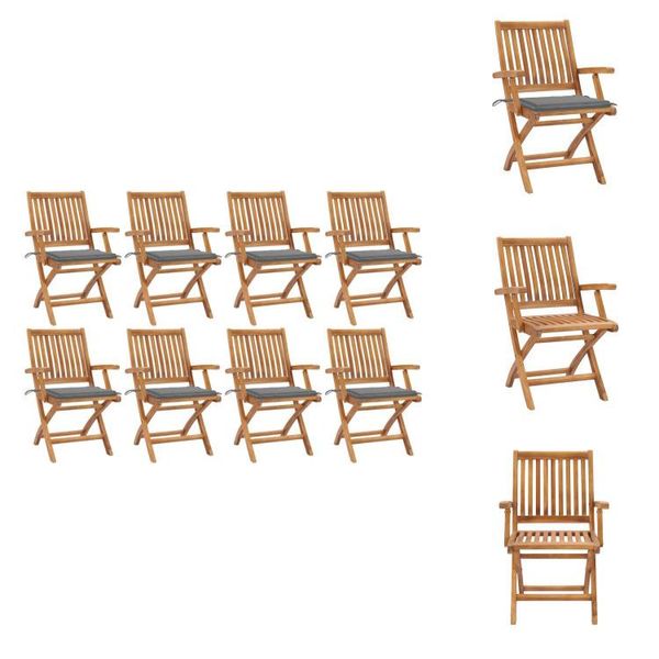 Vidaxl Sedie Da Giardino Pieghevoli Con Cuscini 8 Pz. Legno Massiccio Di Teak - Sedie Da Giardino-image