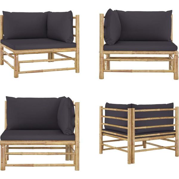 Vidaxl Divano Da Giardino Ad Angolo Con Cuscini Grigio Scuro In Bambù - Divano Ad Angolo - Divani Ad Angolo - Divano Da Esterno - Divani Da Esterno-image