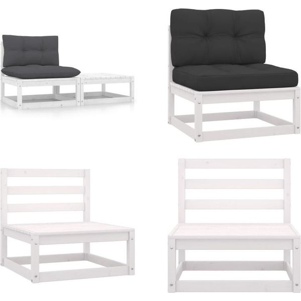 Vidaxl Set Salotto Da Giardino 2 Pezzi Con Cuscini In Pino Massiccio Bianco - Set Salotto Da Giardino - Set Salotto Da Giardino - Mobili Da Giardino In Legno - Mobili Da Giardino In Legno-image