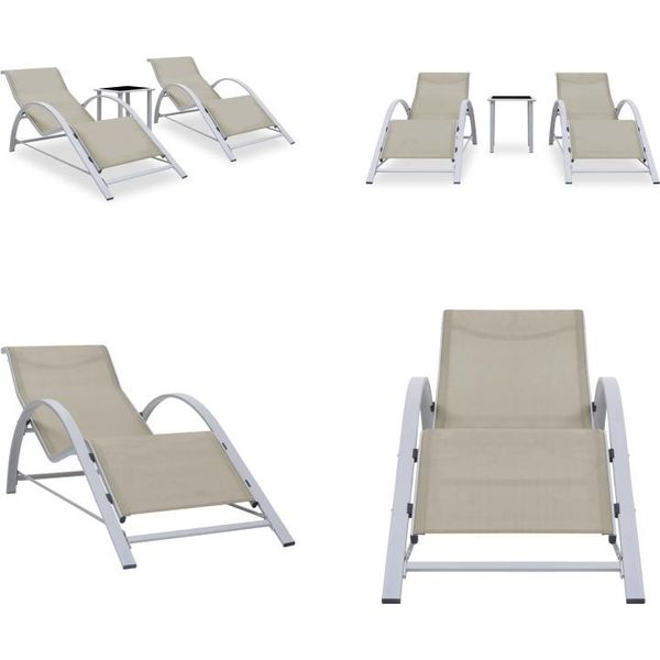 Vidaxl Lettini Prendisole 2 Pezzi Con Tavolo Alluminio Bianco Crema - Lettino Da Giardino - Lettini Da Giardino - Lettino Prendisole - Lettini Prendisole-image